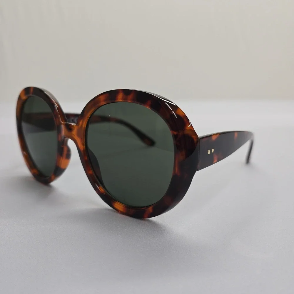 NEW Oversized Round Tortoise Shell Sunglasses Brown Retro Style Dark Lens - Picture 4 of 8